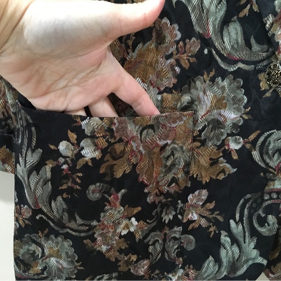 VTG Classics by Leslie Fay Jacket Women 10 Black Brown  Floral Boho Cottagecore - Picture 4 of 8